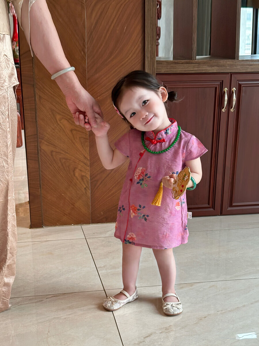 FADOBABY Girls' Qipao Dress 2026 New Summer Children's New Chinese Style Jacquard Retro Dress Baby Hanfu Skirt 20
